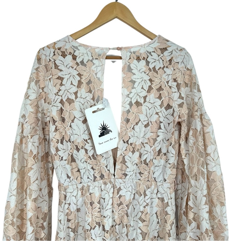 Here Comes the Sun Lace Mini Dress size AUS 12/US Large White Mocha Keyhole Back - Picture 9 of 16